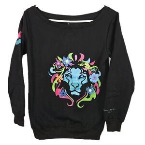 Boutique Neon Lion Art To Wear Black Sweatshirt SMALL Skater Punk Grunge NWT